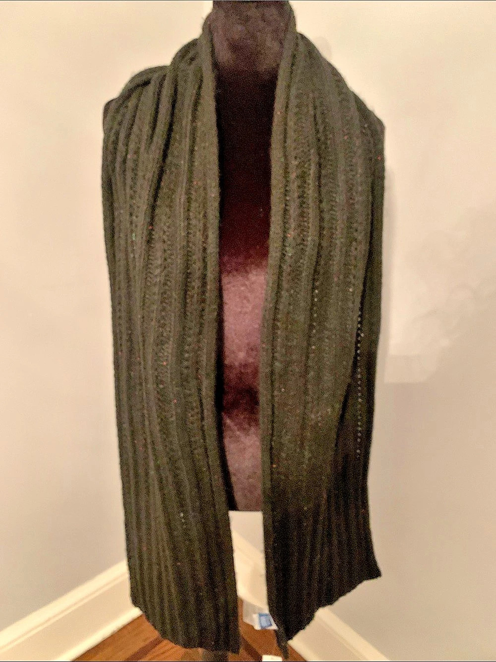 🆕- Old Navy Chunky Cable Knit Scarf Black With Colored Flakes NWT